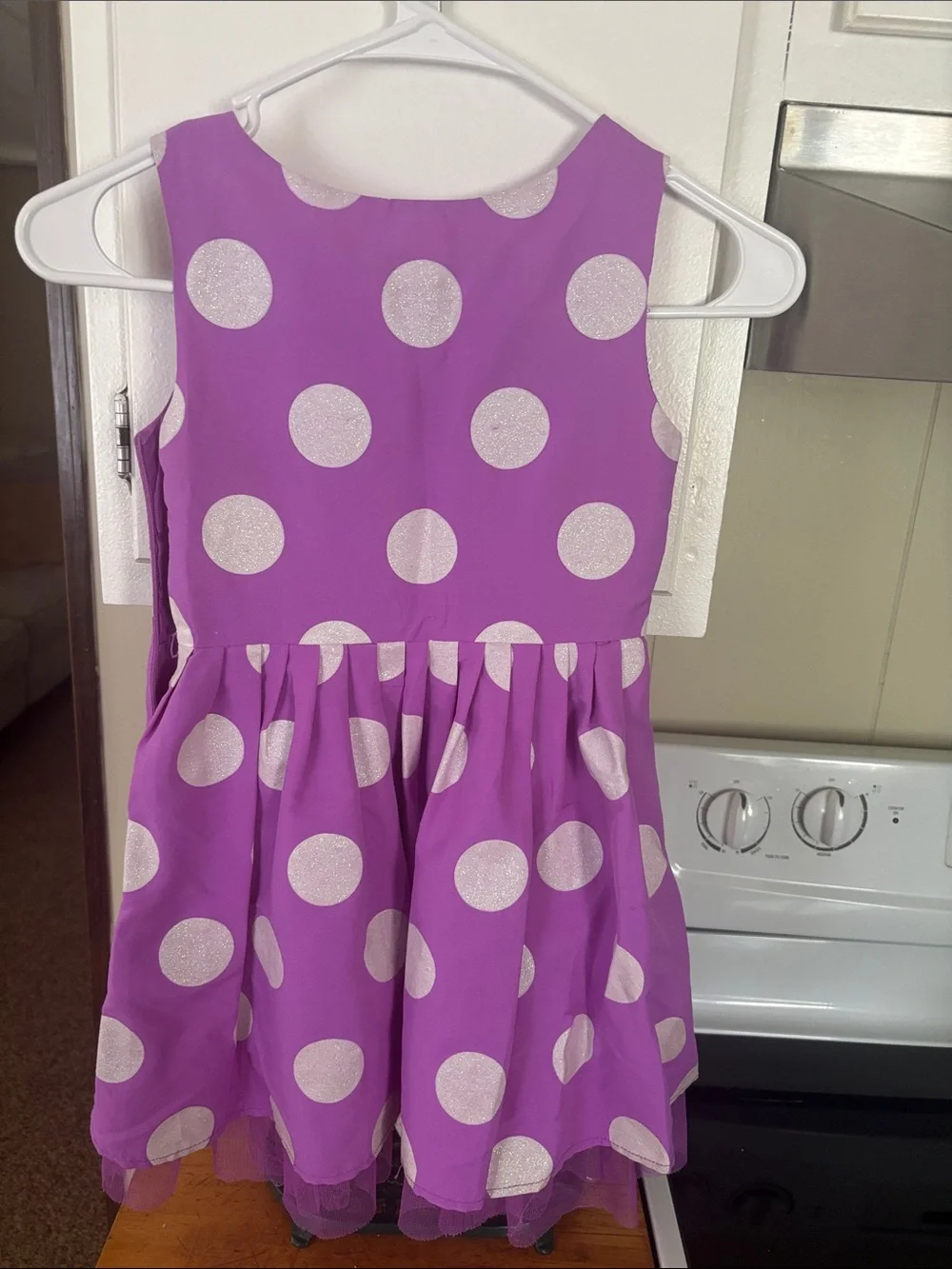 Justice Purple Polka Dot Floral Appliqué Party Dress